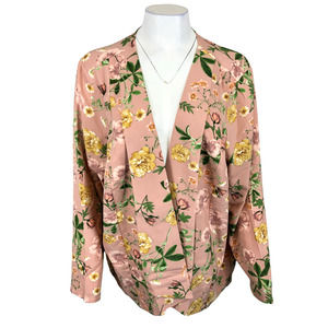 Du Jour Floral Printed Long-Sleeves Open Front Blazer Top Rose Floral Large Size